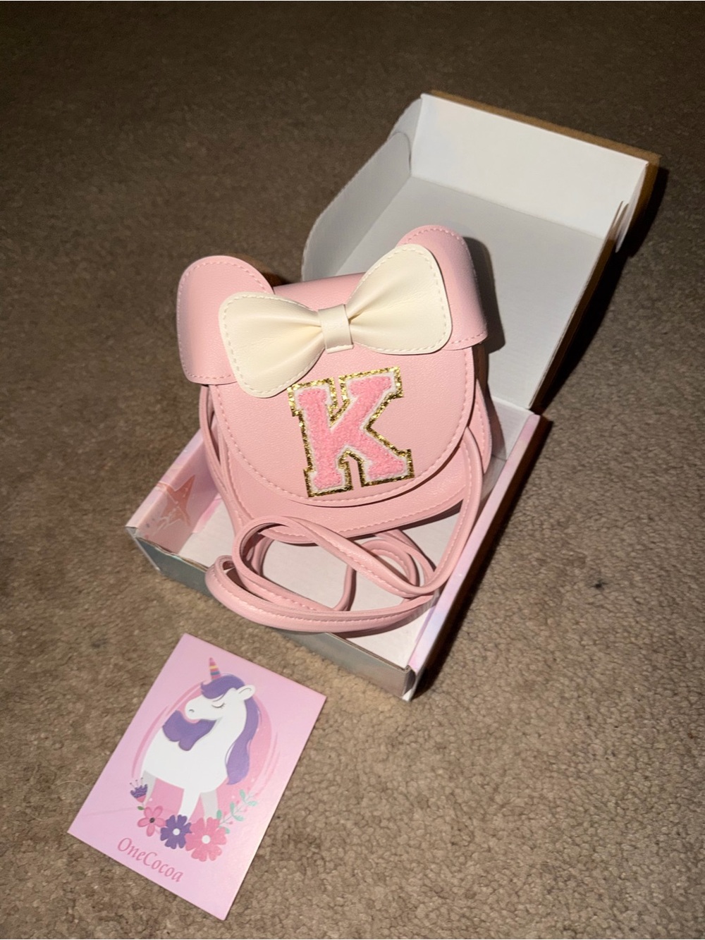 Kids Pink Bow Crossbody Bag with 'K' Initial